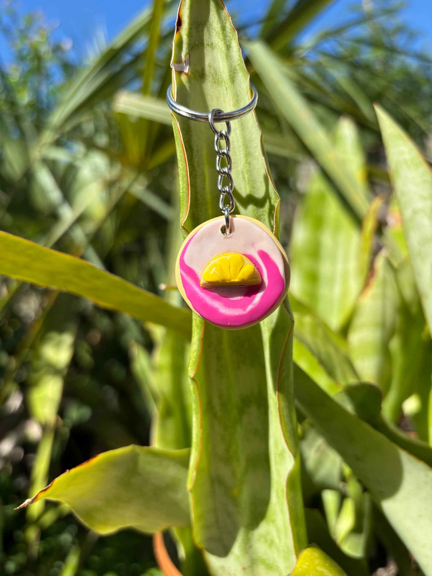 Pink Lemon Marble Keychain